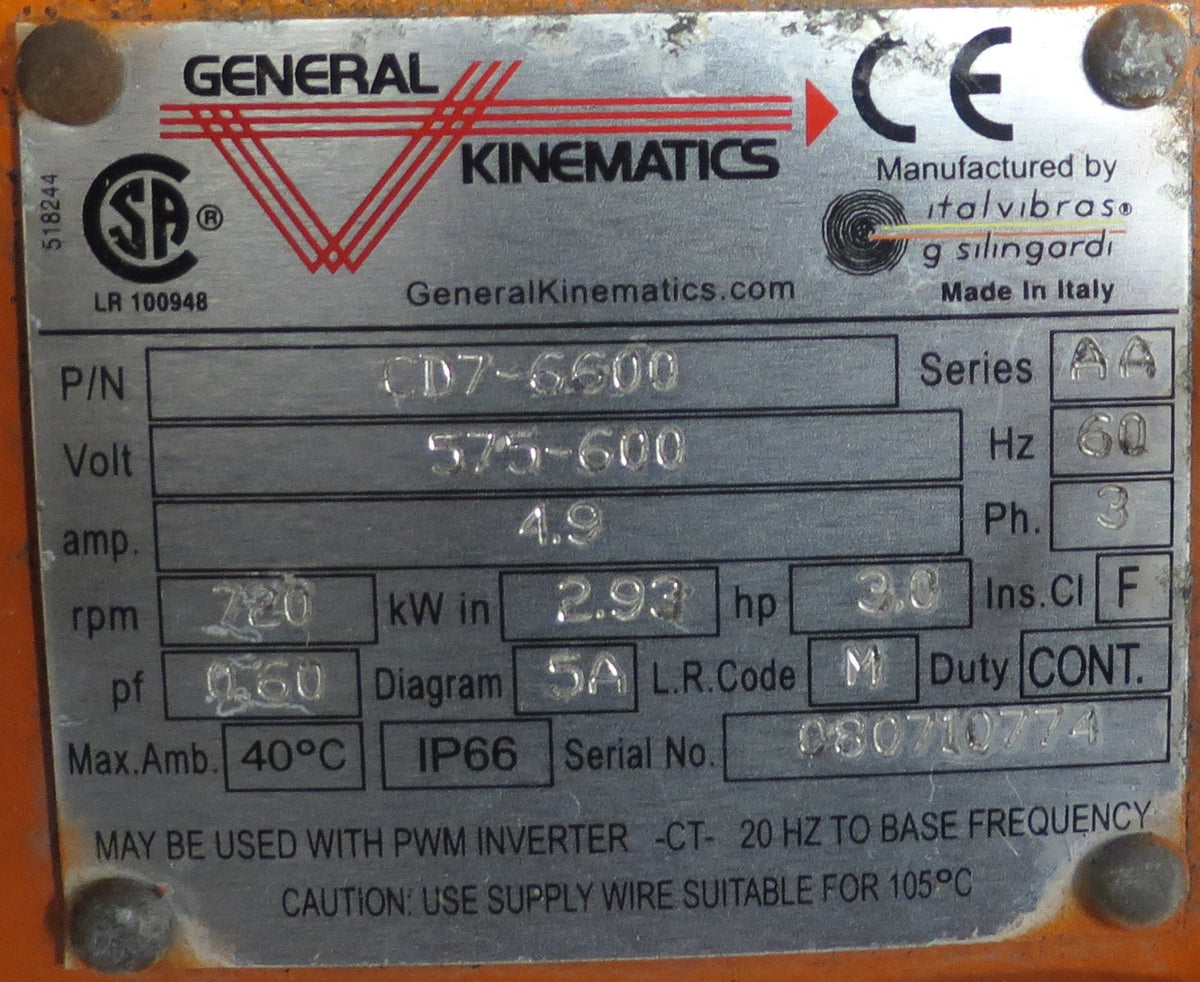 General Kinematics Electric Vibrator  CD7-6600 Ser AA - Advance Operations