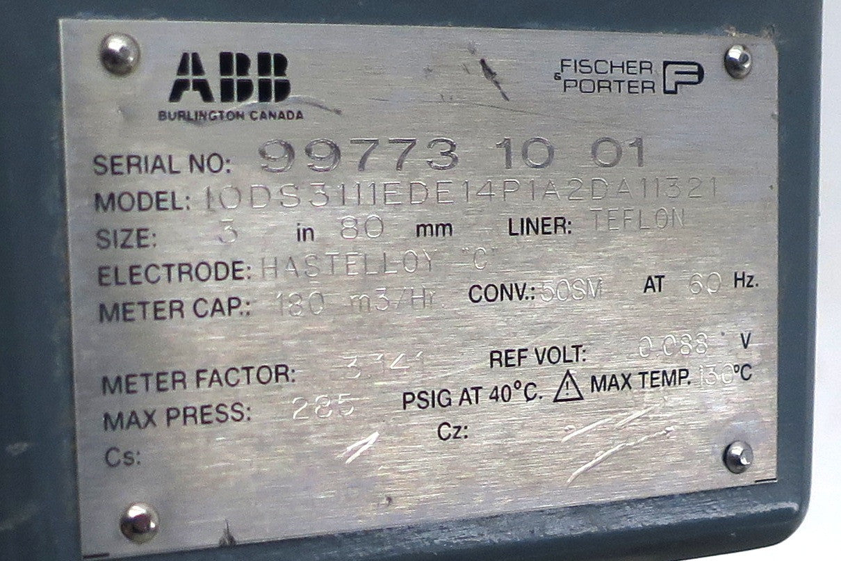 ABB Flowmeter Flowtube 10DS3111EDE14P1A2DA11321  3" - Advance Operations