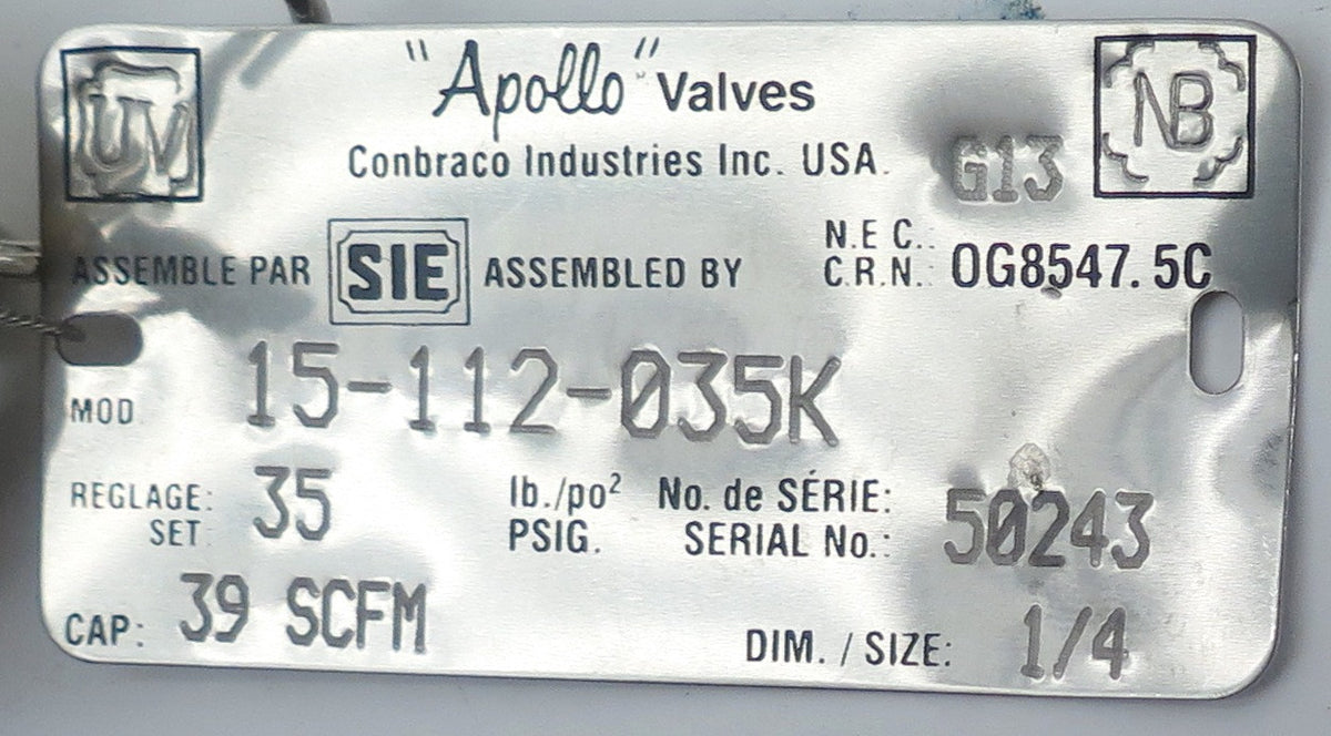 Apollo Pressure Relief Valve 15-112-035K 1/4" Npt - Advance Operations