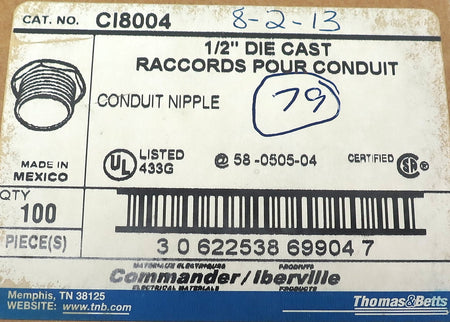 Thomas & Betts Conduit Nipple CI8004  1/2" (Lot of 24) - Advance Operations
