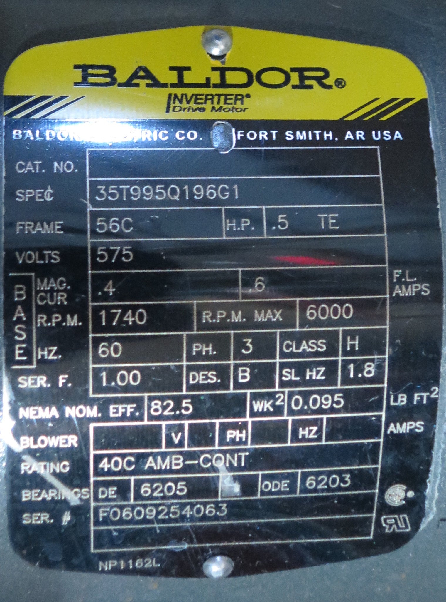 Baldor Electric Motor  35T995Q196G1 1/2HP 575V - Advance Operations