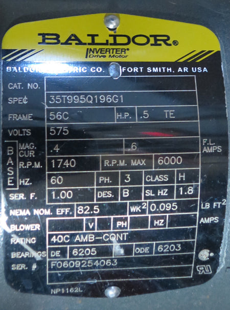 Baldor Electric Motor  35T995Q196G1 1/2HP 575V - Advance Operations