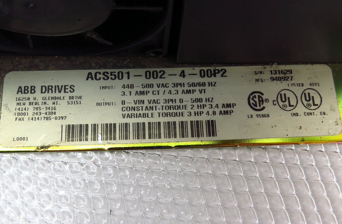 ABB ACS500 AC Drive ACS501-002-4-00P2 2 HP 3 PH 1 Year Warranty Free shipping - Advance Operations