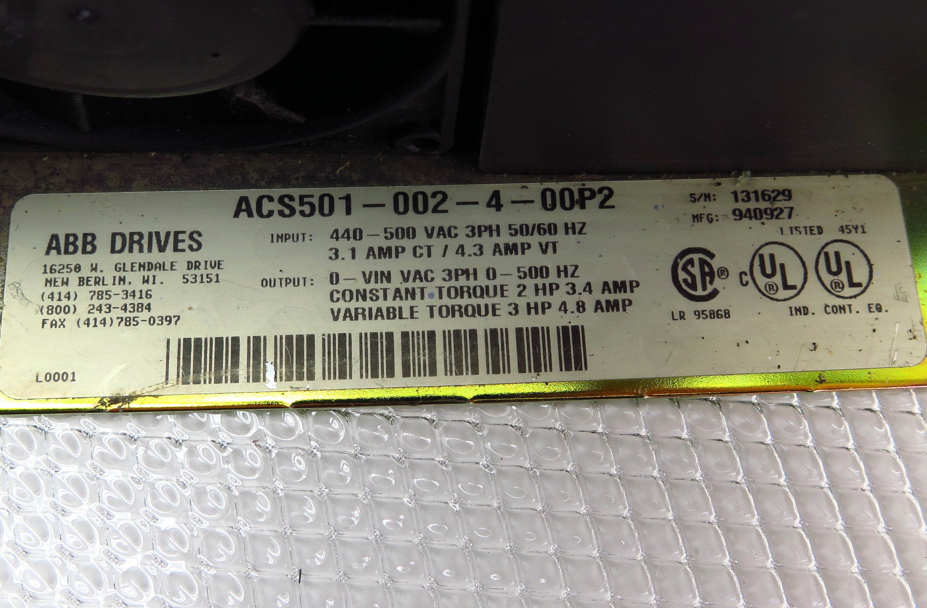 ABB ACS500 AC Drive ACS501-002-4-00P2 2 HP 3 PH 1 Year Warranty Free shipping - Advance Operations