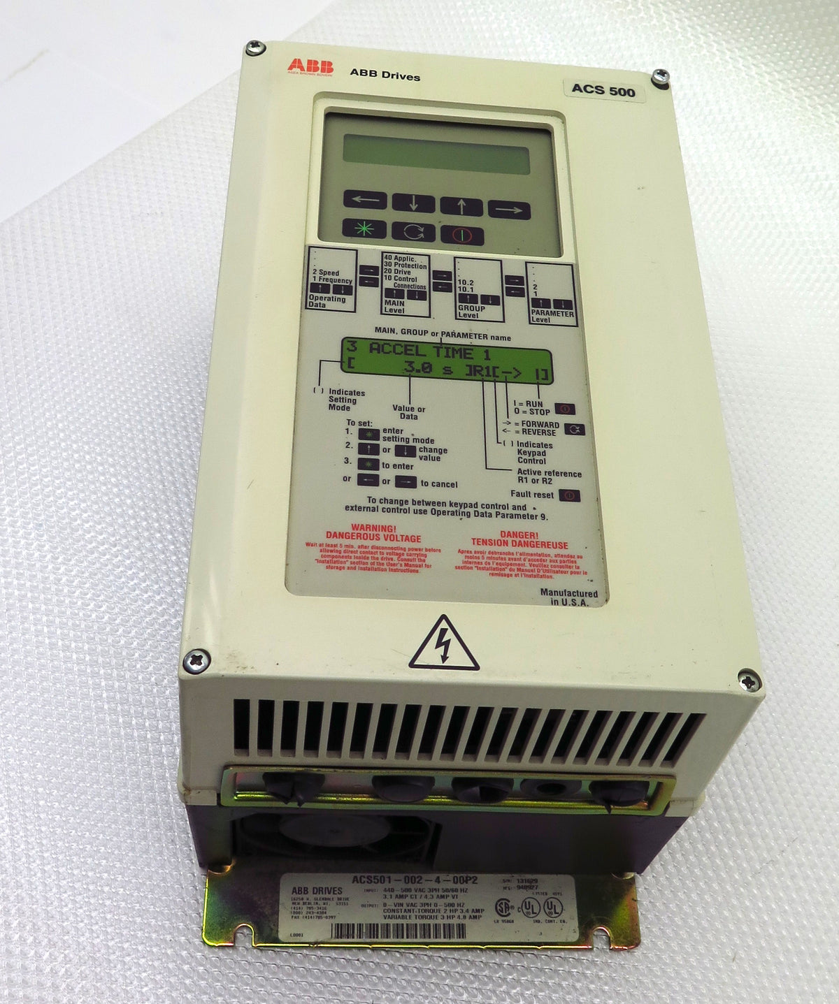 ABB ACS500 AC Drive ACS501-002-4-00P2 2 HP 3 PH 1 Year Warranty Free shipping - Advance Operations