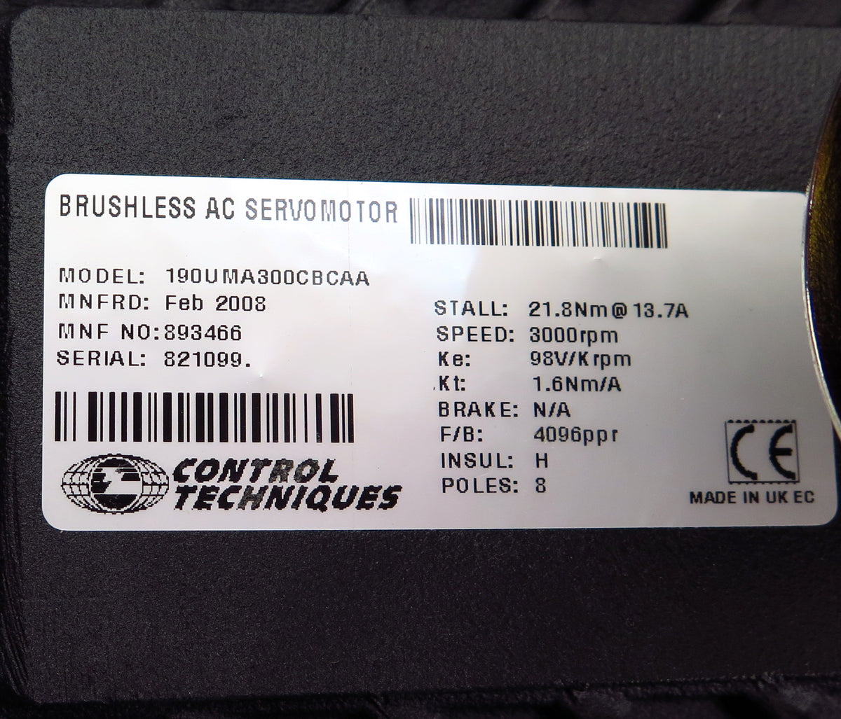 Control Techniques Brushless  AC Servo Motor 190UMA300CBCAA 1 Year Warranty - Advance Operations