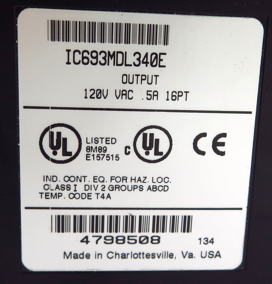 GE Fanuc Output Module IC693MDL340E 120 VAC .5A 16PT - Advance Operations
