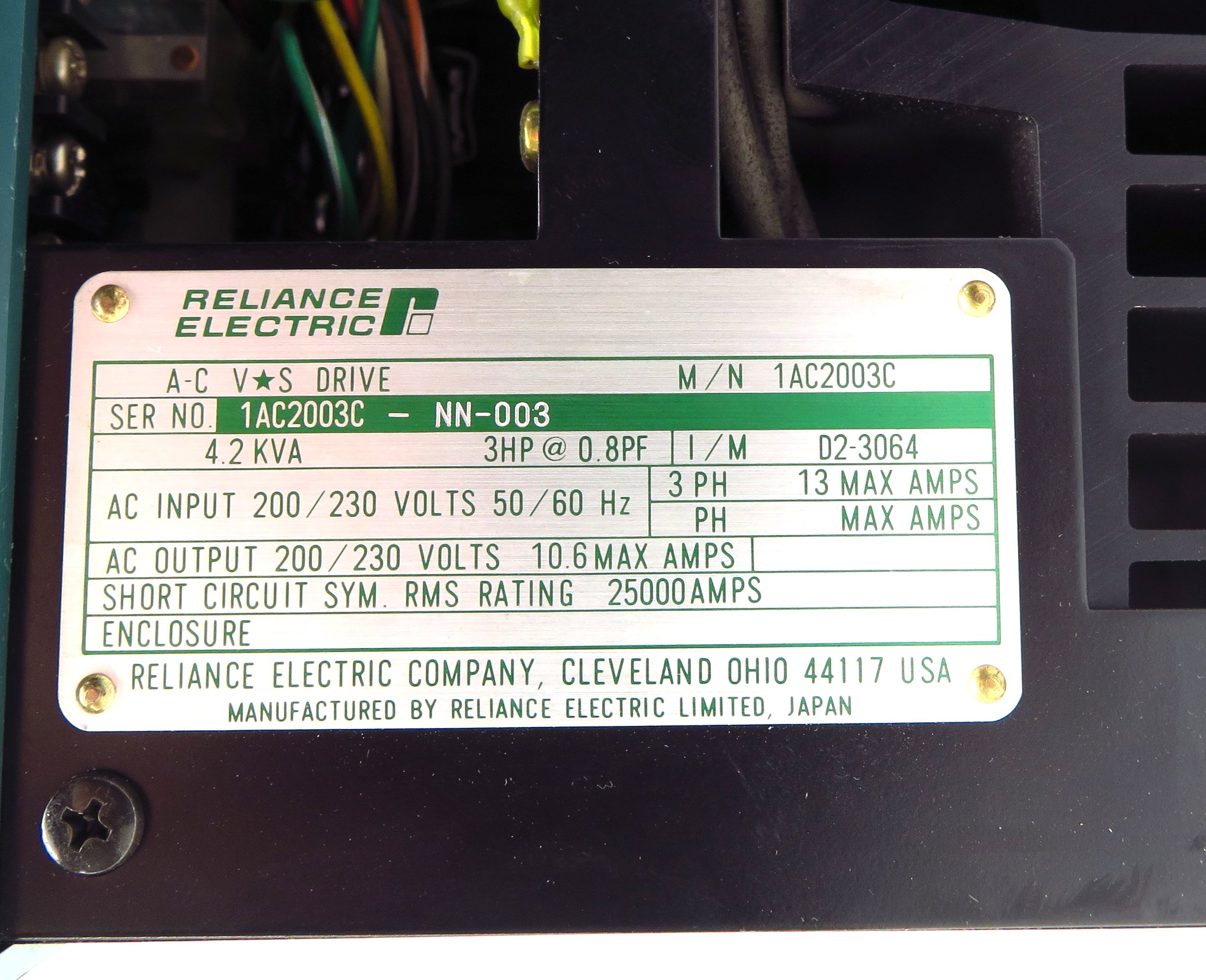 Reliance Electric AC VS Drive 4.2 KVA 3HP 1AC2003C - Advance Operations