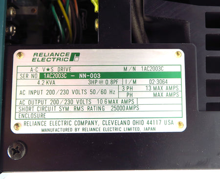 Reliance Electric AC VS Drive 4.2 KVA 3HP 1AC2003C - Advance Operations