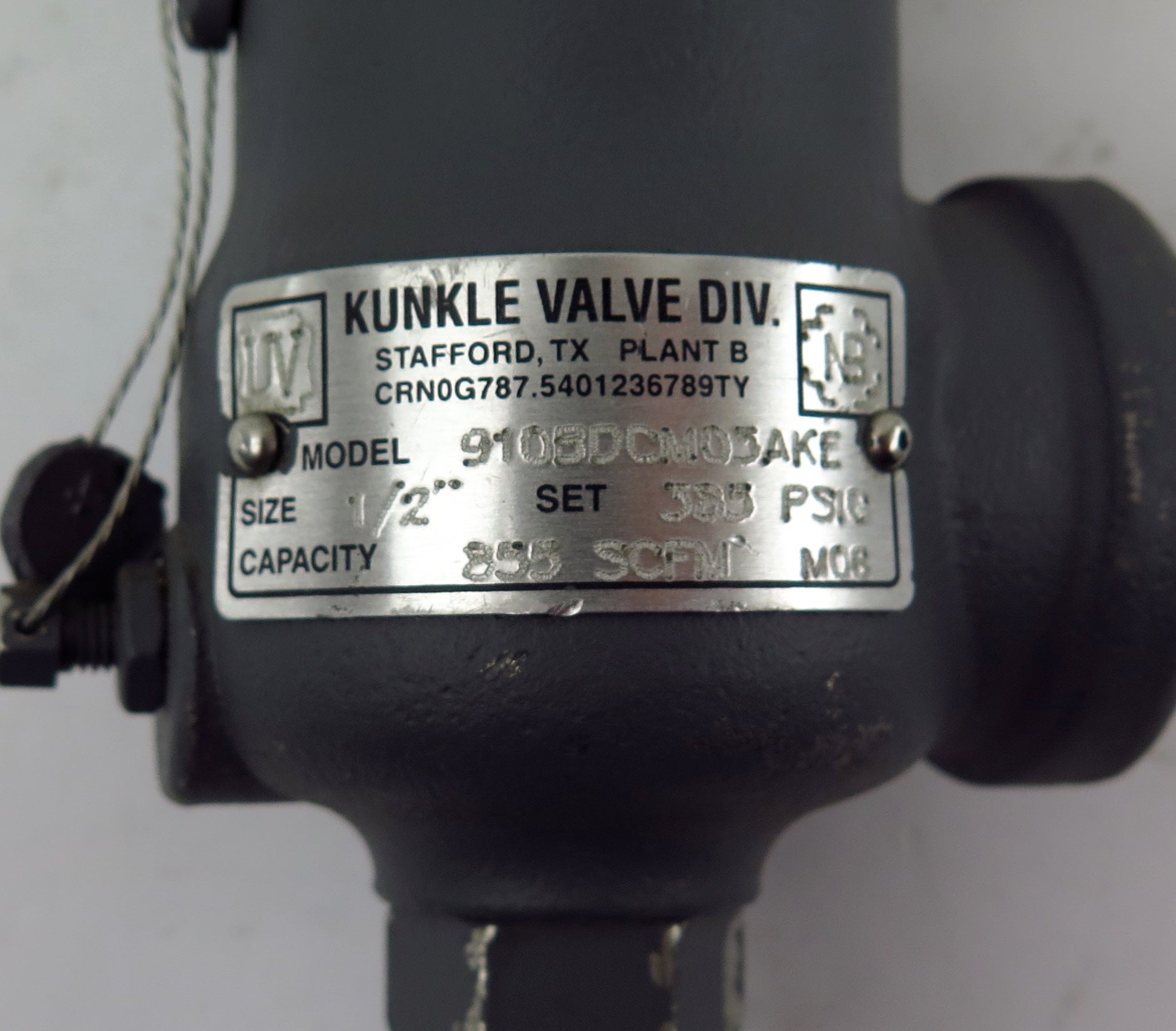 Kunkle Safety Valve 910BDCM03AKE 1/2"  385 PSIG 855 SCFM - Advance Operations