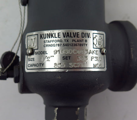 Kunkle Safety Valve 910BDCM03AKE 1/2"  385 PSIG 855 SCFM - Advance Operations