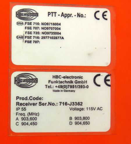 HBC Radiomatic FSE 716 Receiver System - Advance Operations