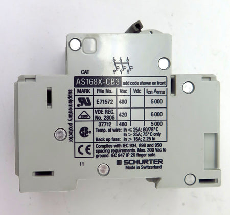 Schurter Circuit Breaker AS168X-CB3 20A 3 Pole - Advance Operations