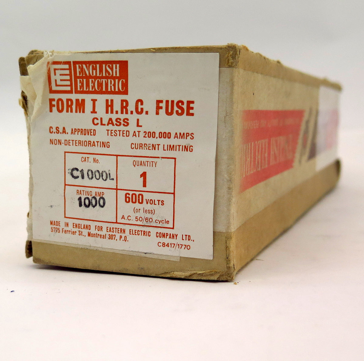 English Electric Current Limiting Fuse C1000L 600V 1000A - Advance Operations