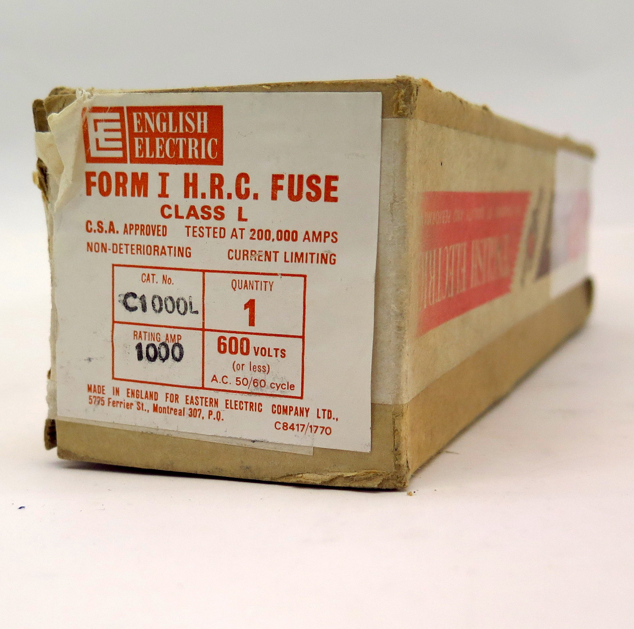 English Electric Current Limiting Fuse C1000L 600V 1000A - Advance Operations