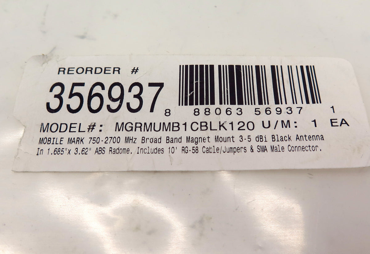 Mobile Mark Broad Band Magnet Mount Antenna 750-2700 MHz MGRMUMB1CBLK120 - Advance Operations