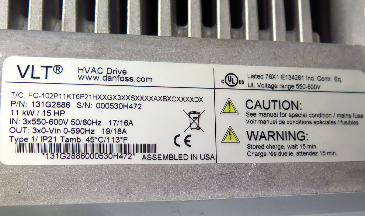 Danfoss VLT HVAC Drive 131G2886 11kW/15HP 3 x 550-600V - Advance Operations