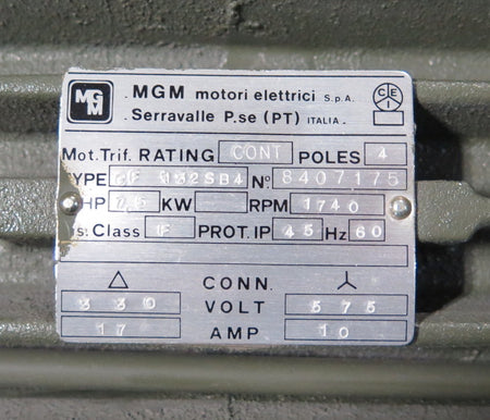 MGM Motori Elettrici Electric Asynchronous Brake Motor CF132SB4 7.5 HP 3PH - Advance Operations
