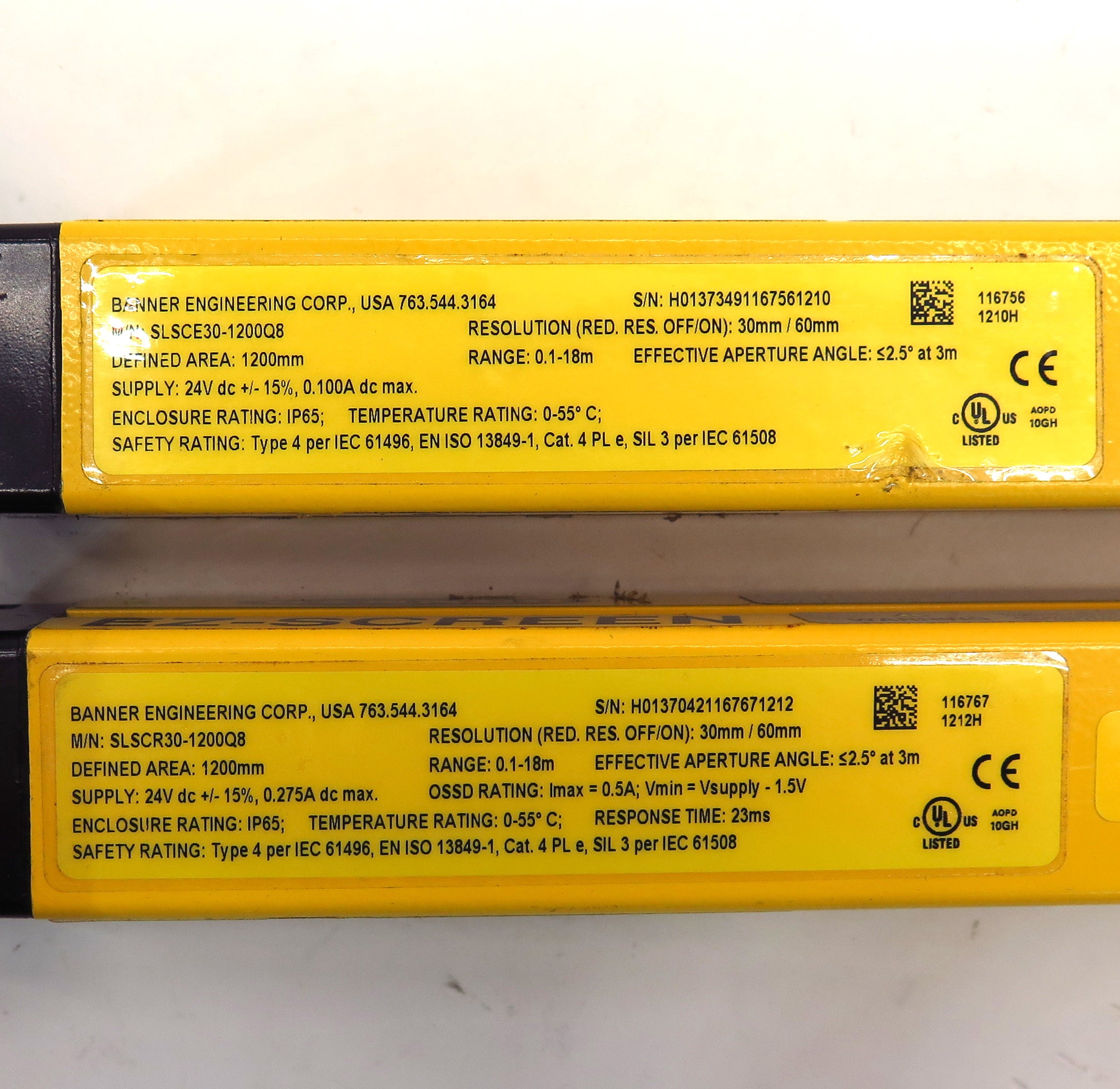 Banner EZ Screen Safety Curtain Emitter SLSCE30-1200Q8 Receiver SLSCR30-1200Q8 - Advance Operations