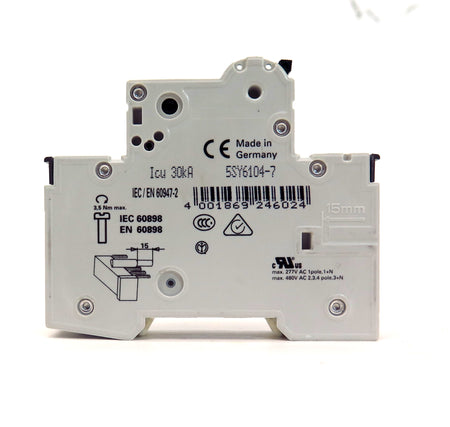 Siemens Circuit Breaker 5SY6104-7 MCB C4 4A 230/400V  (2) - Advance Operations