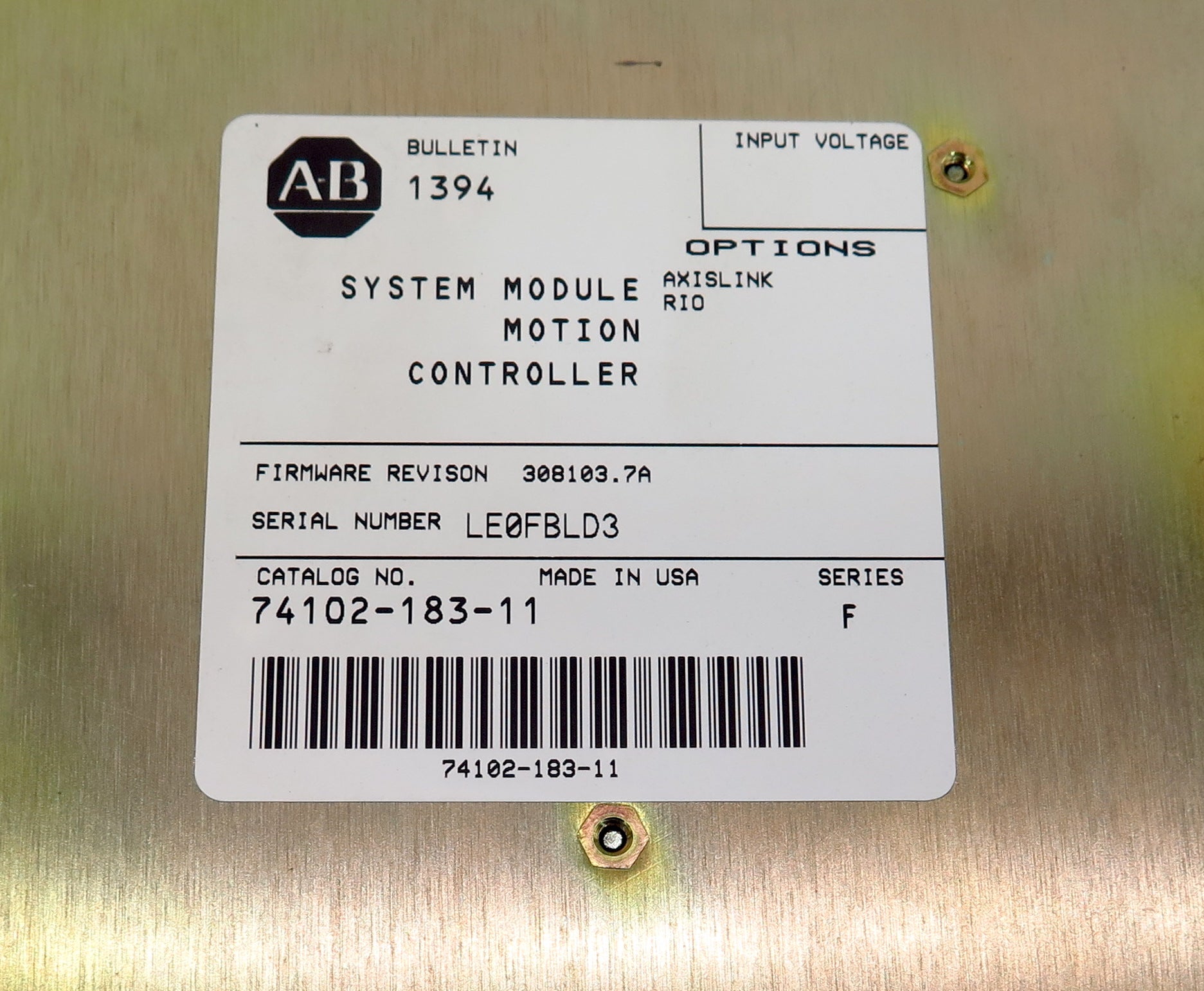 Allen-Bradley 1394 System Module Motion Controller 74102-183-11 Series F - Advance Operations