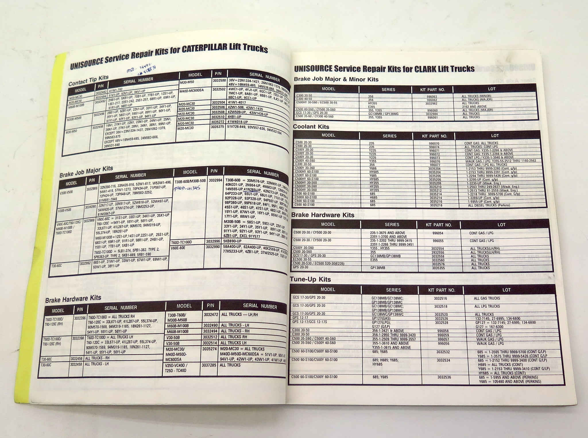 Unisource Lift Truck Caterpillar Clark Service Repair Kits Catalog 871