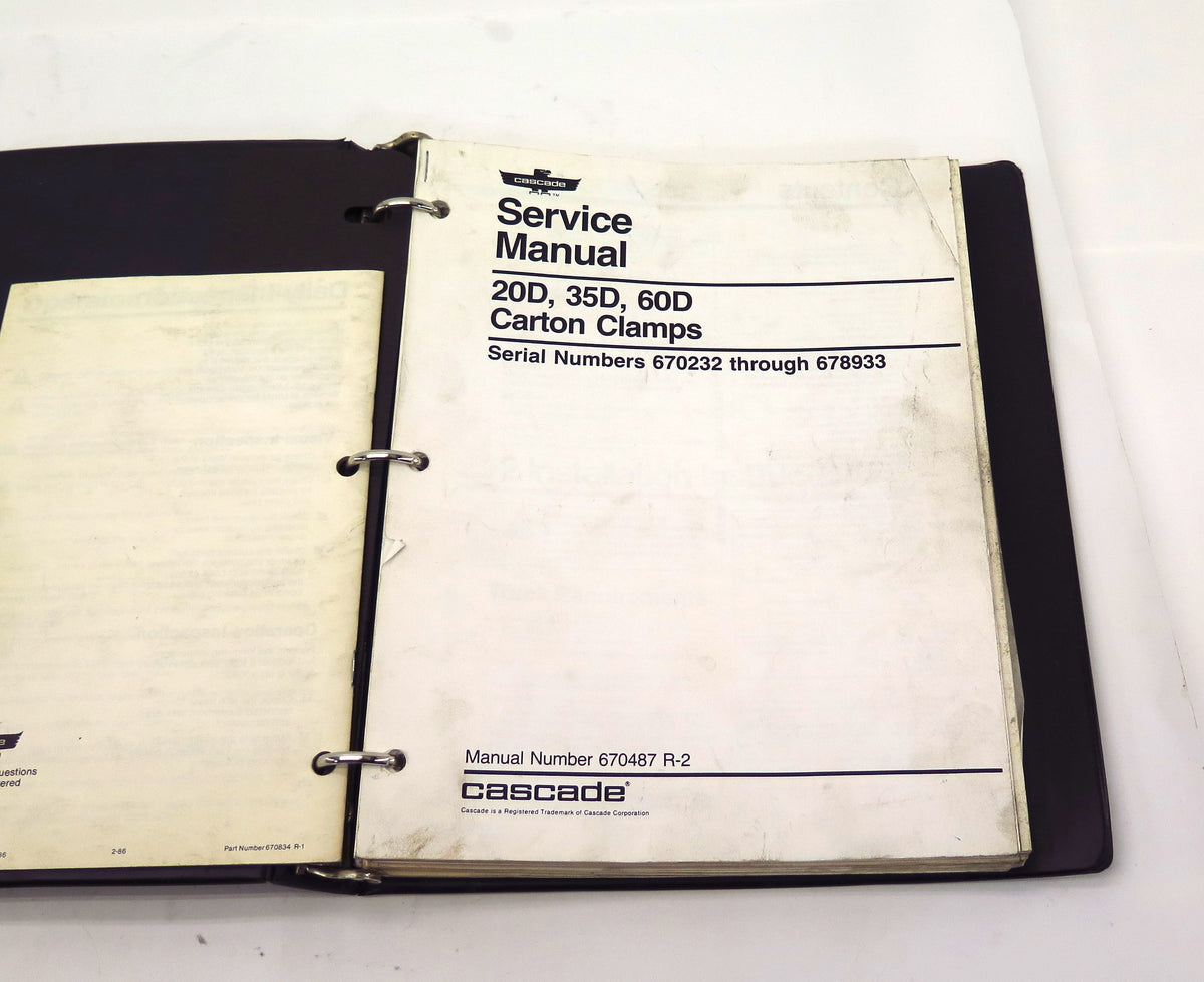 Cascade D Series Carton Clamps Service Manual 670487 R-2 - Advance Operations