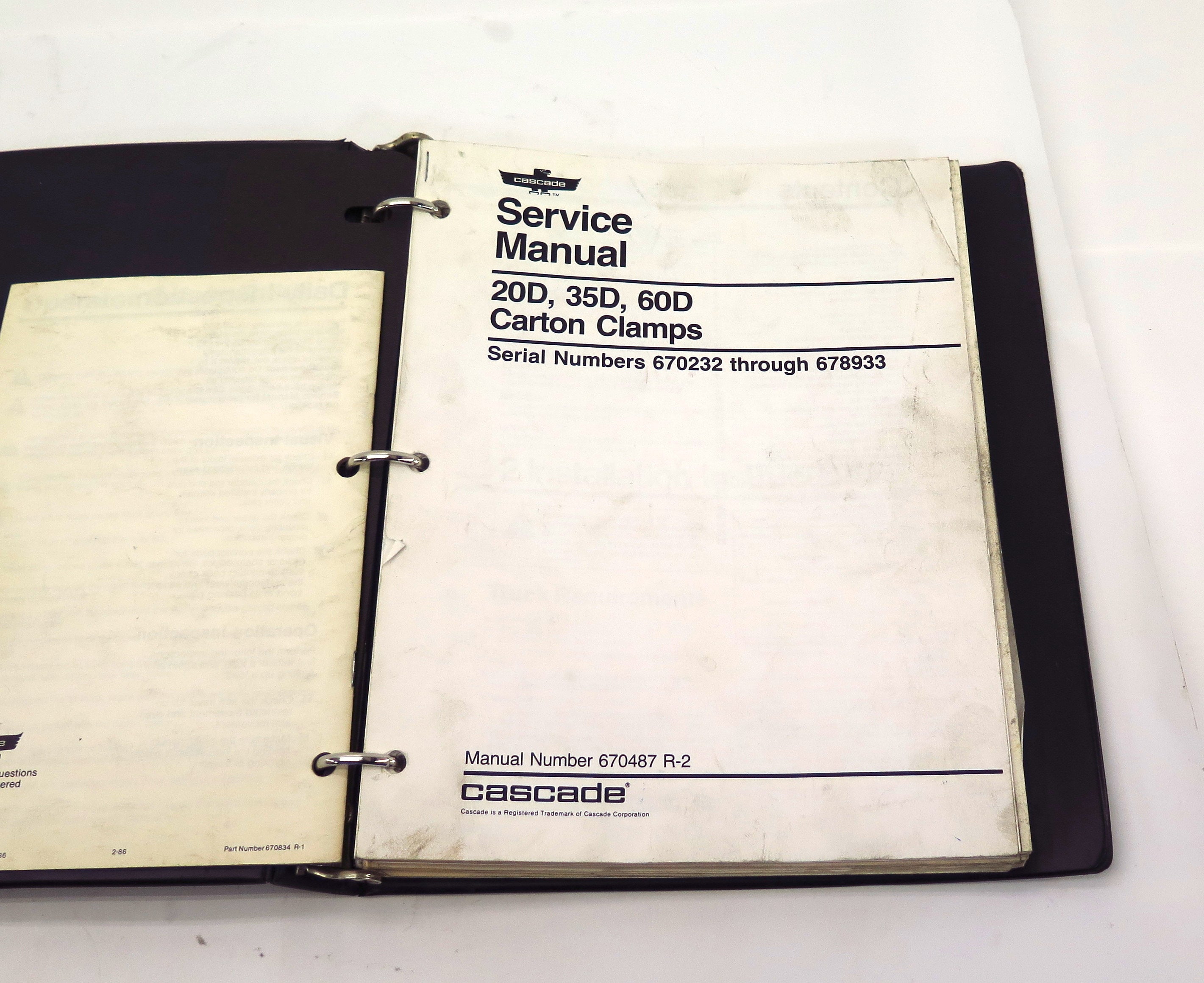 Cascade D Series Carton Clamps Service Manual 670487 R-2 - Advance Operations