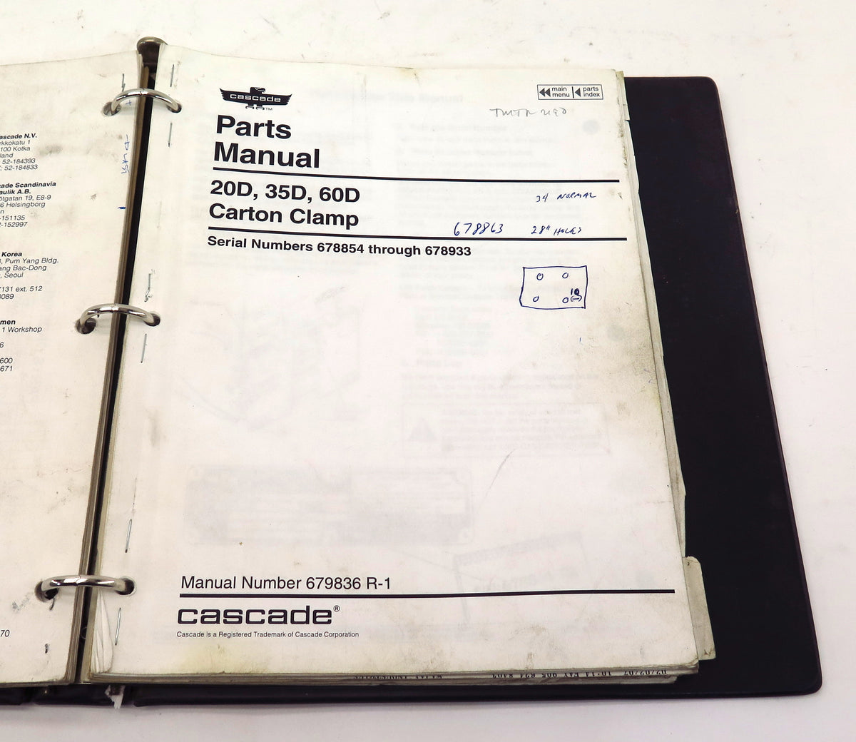 Cascade D Series Carton Clamps Parts Manual 679836 Rev1 - Advance Operations
