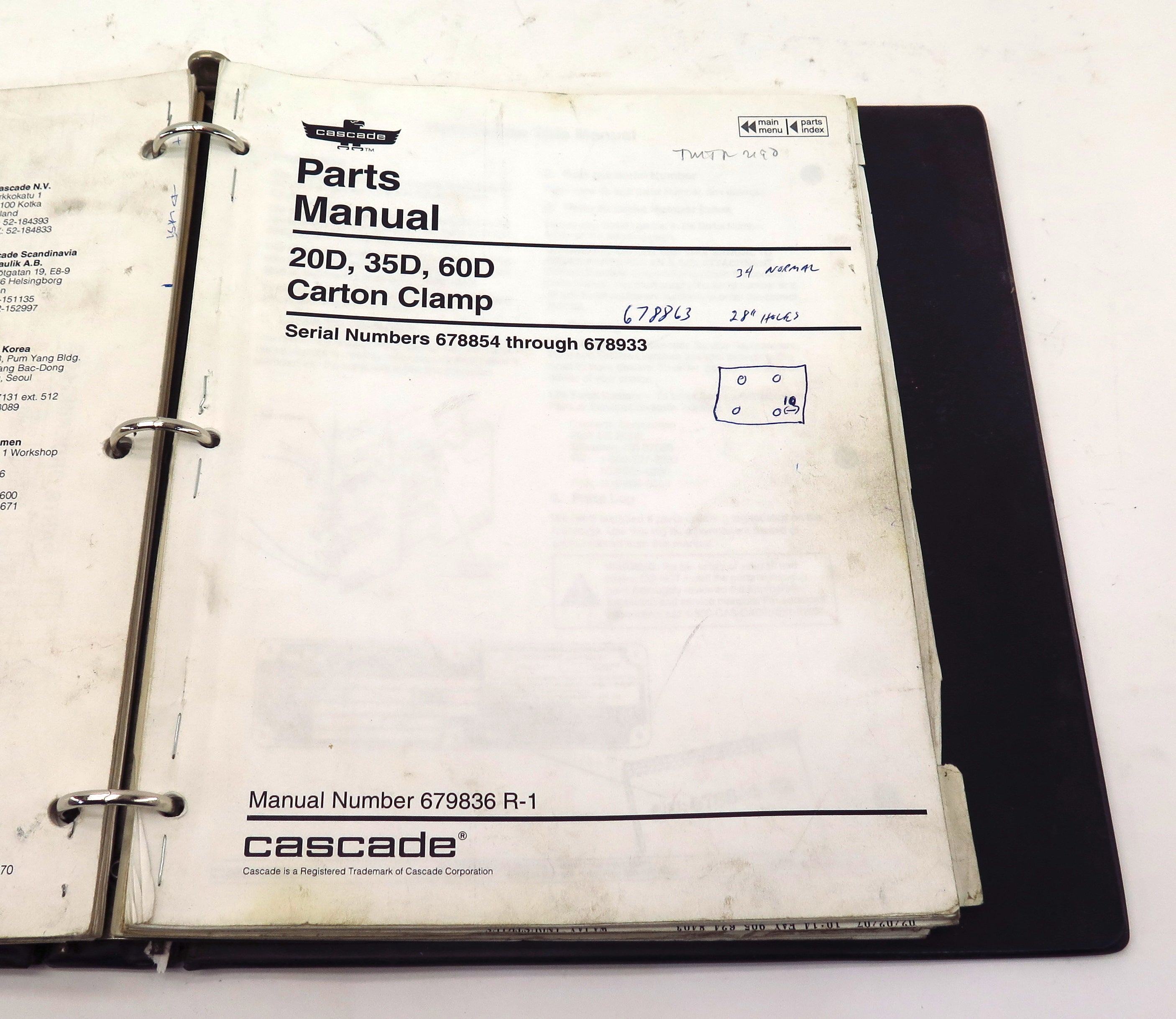 Cascade D Series Carton Clamps Parts Manual 679836 Rev1 - Advance Operations