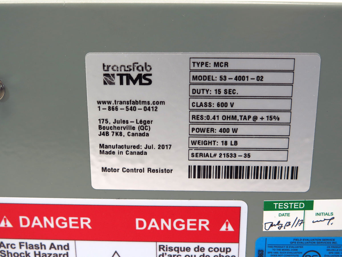 Transfab TMS Motor Control Resistor Break Module 0.41 Ohm 600V 400W - Advance Operations