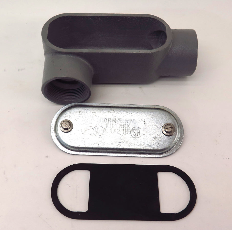 Killark Hubbell Iron Conduit Body LR57 Type LH 1-1/2" Gasket & Steel Cover - Advance Operations
