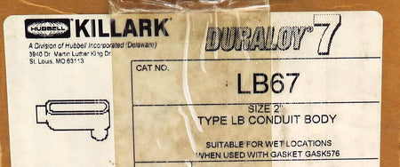 Killark Hubbell Electrical Iron Conduit Body LB67 Type LB 2" - Advance Operations