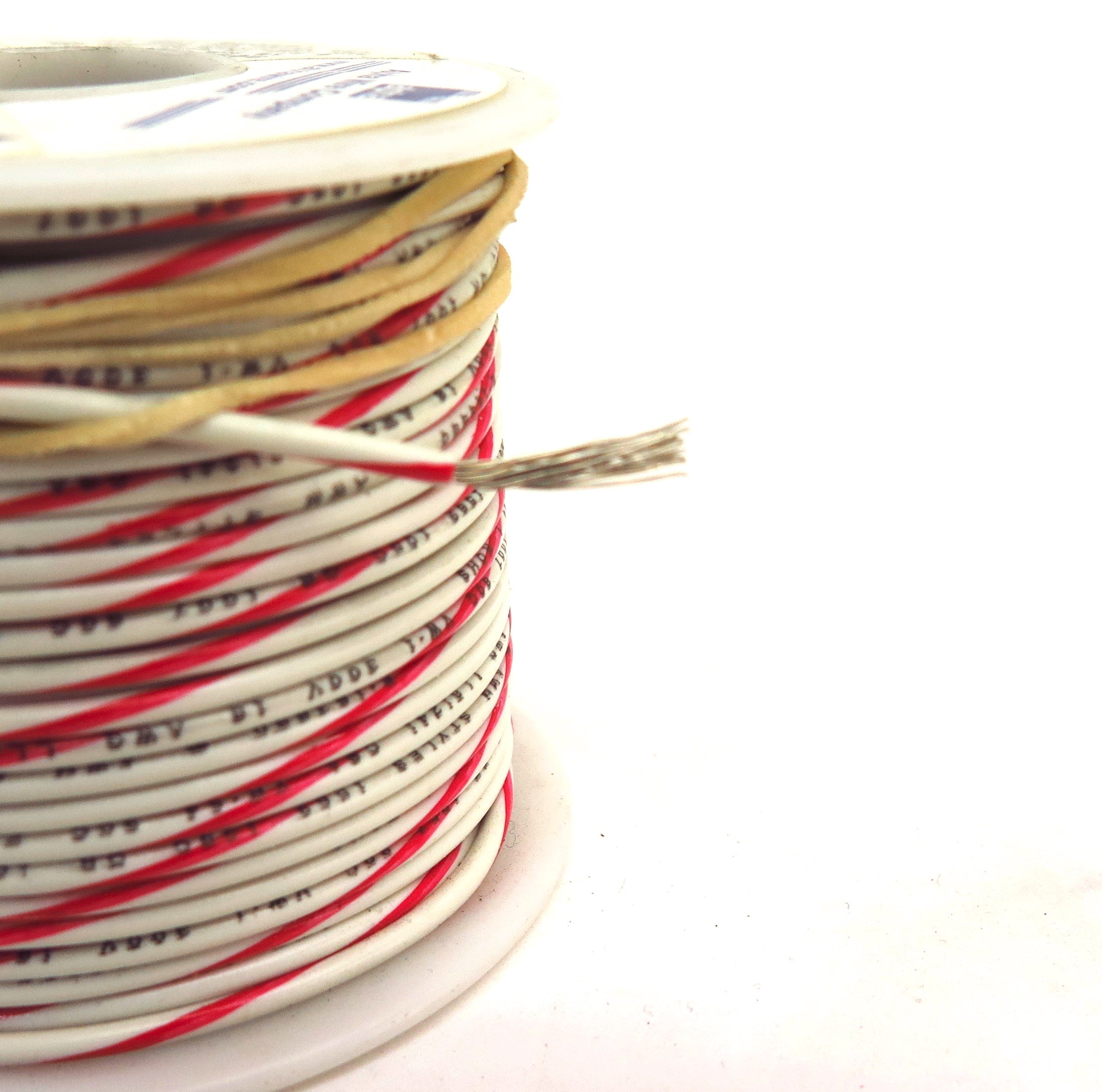 Alpha Wire 3055 18AWG 300V White/Red 100Ft Spool - Advance Operations