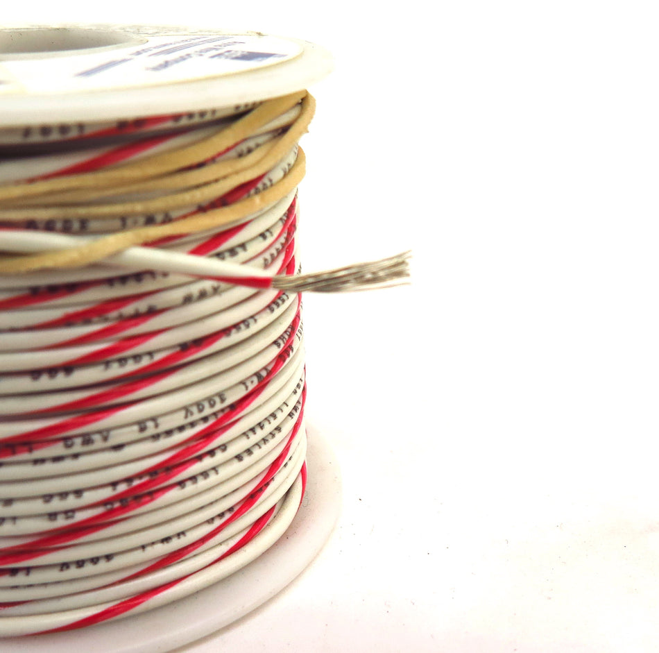 Alpha Wire 3055 18AWG 300V White/Red 100Ft Spool - Advance Operations
