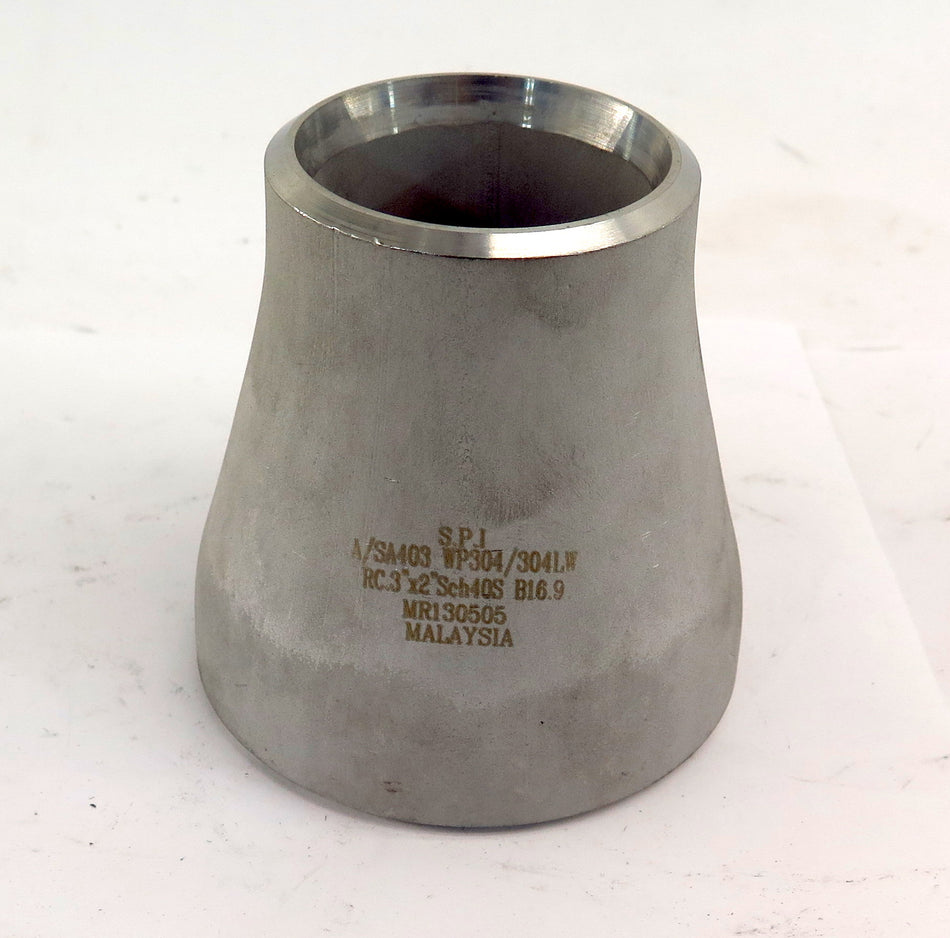 S.P.I. Stainless Steel WP304/304LW SCH40S Butt Weld Reducer 3" x 2" - Advance Operations