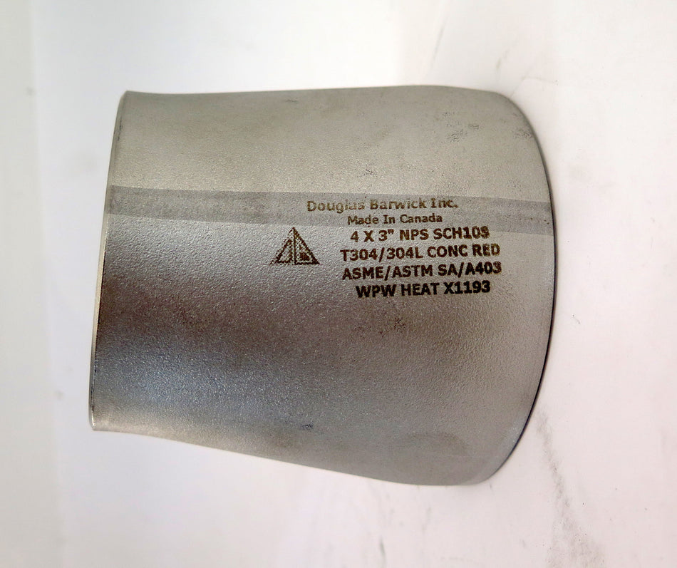 Douglas Stainless Steel T304/304L SCH10S Concentric Reducer 4" x 3" Butt Weld - Advance Operations