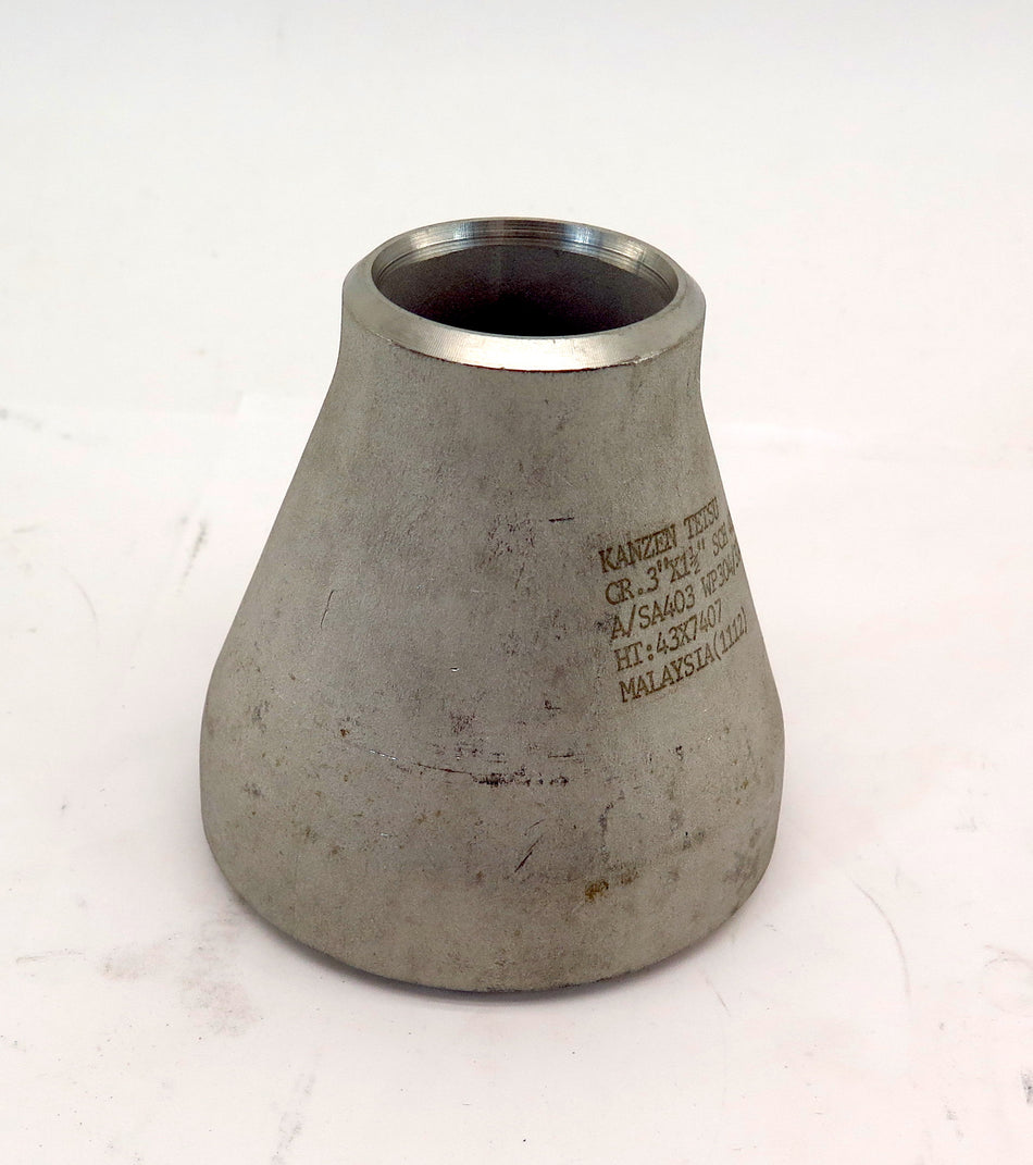 Kanzen Stainless Steel Concentric Reducer WP304/304LW SCH40S 3" x 1-1/2" Weld - Advance Operations