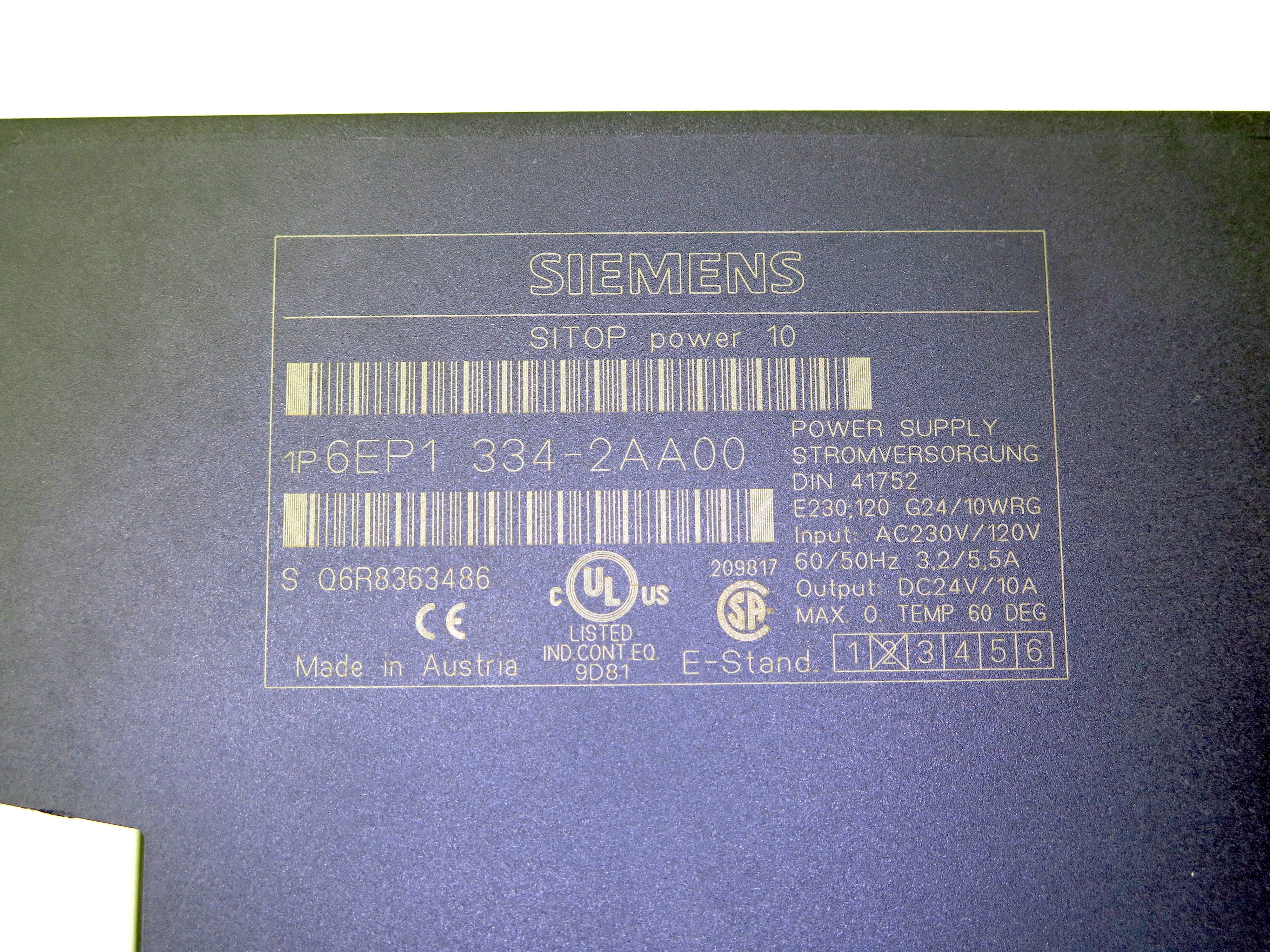 Siemens Sitop Power 10 6EP1 334-2AA00 Power Supply - Advance Operations