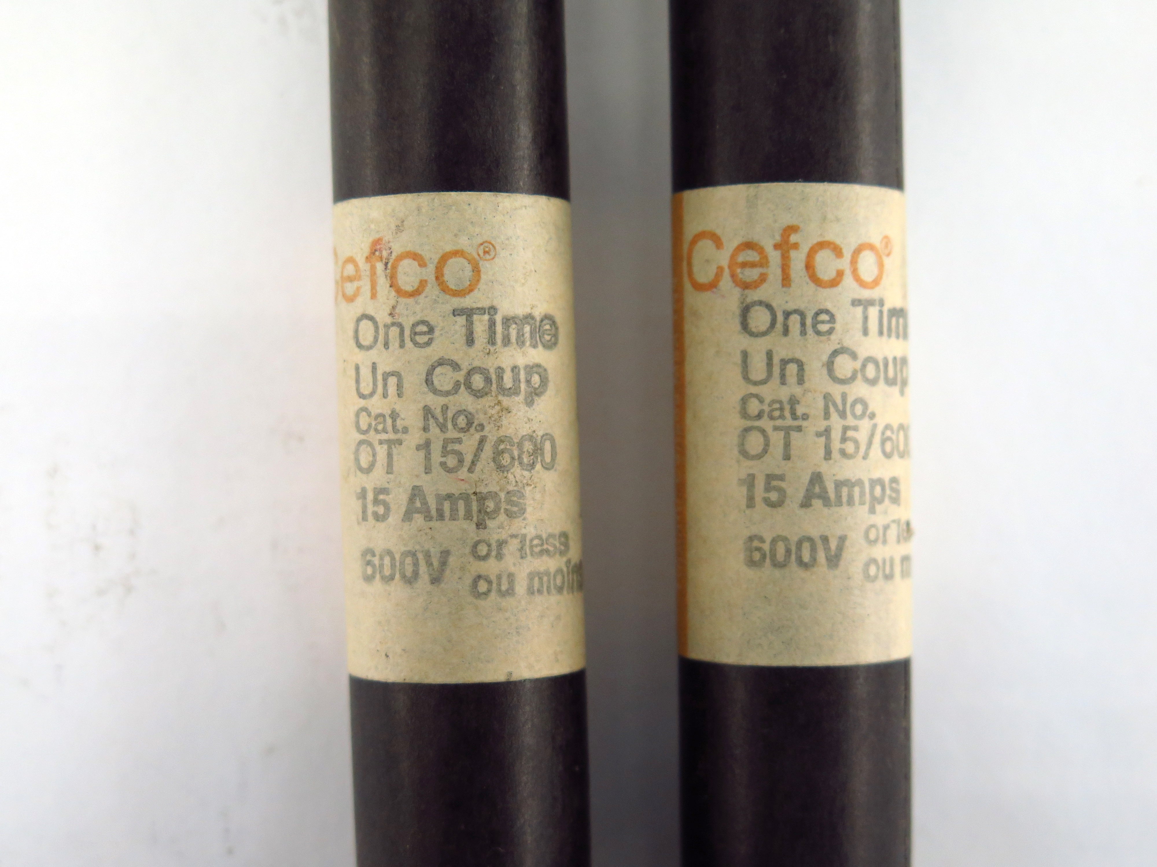 Lot of 2 Cefco OT 15/600 One Time Fuse 15A 600V (2) - Advance Operations
