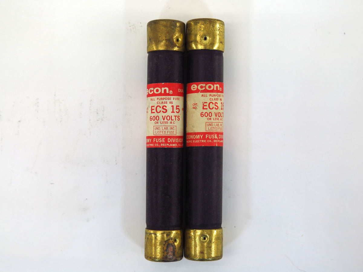 Lot of 2 Econ ECS 15 Time Delay Fuse Class K5 15A 600V (2) - Advance Operations