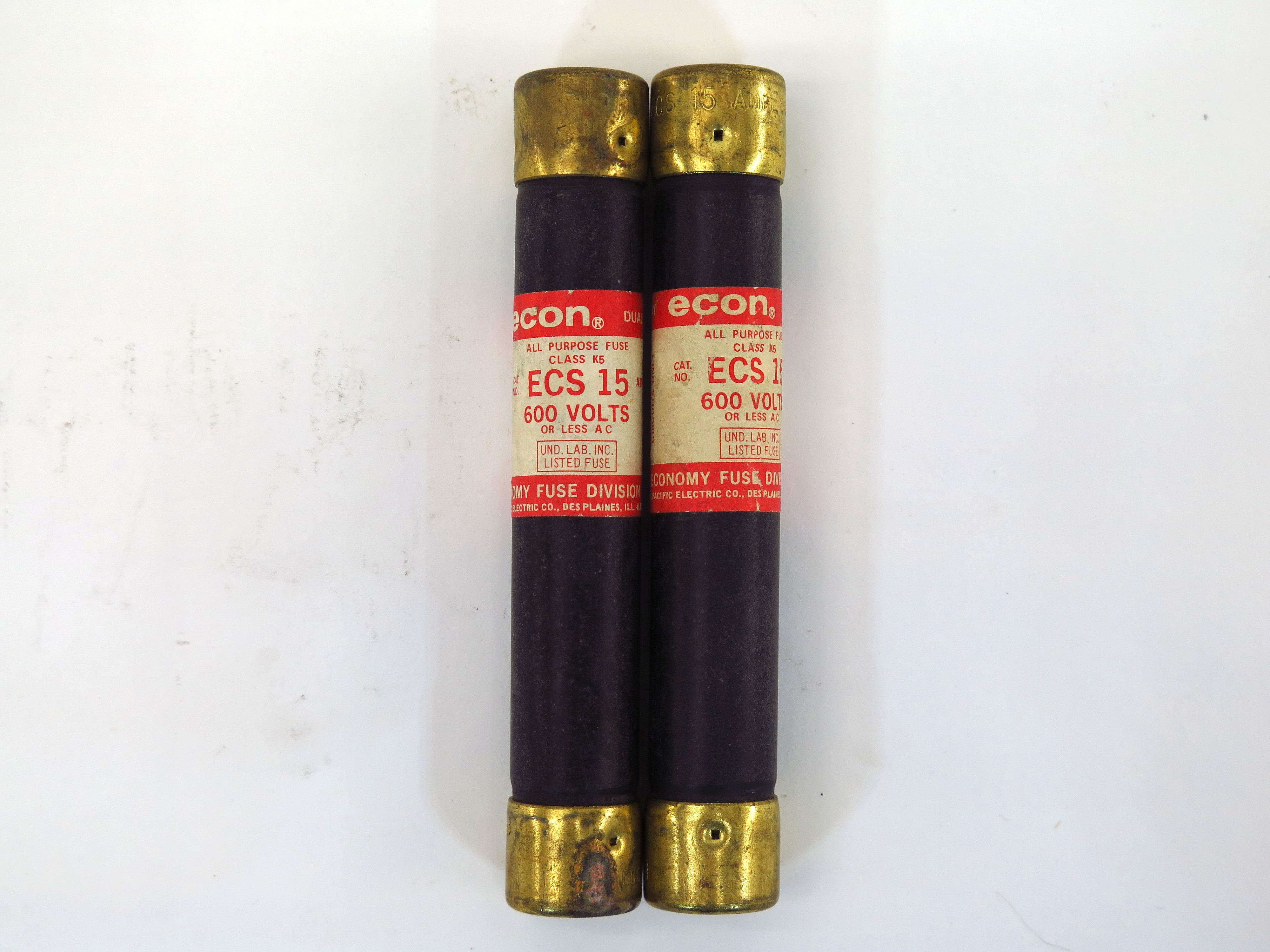 Lot of 2 Econ ECS 15 Time Delay Fuse Class K5 15A 600V (2) - Advance Operations