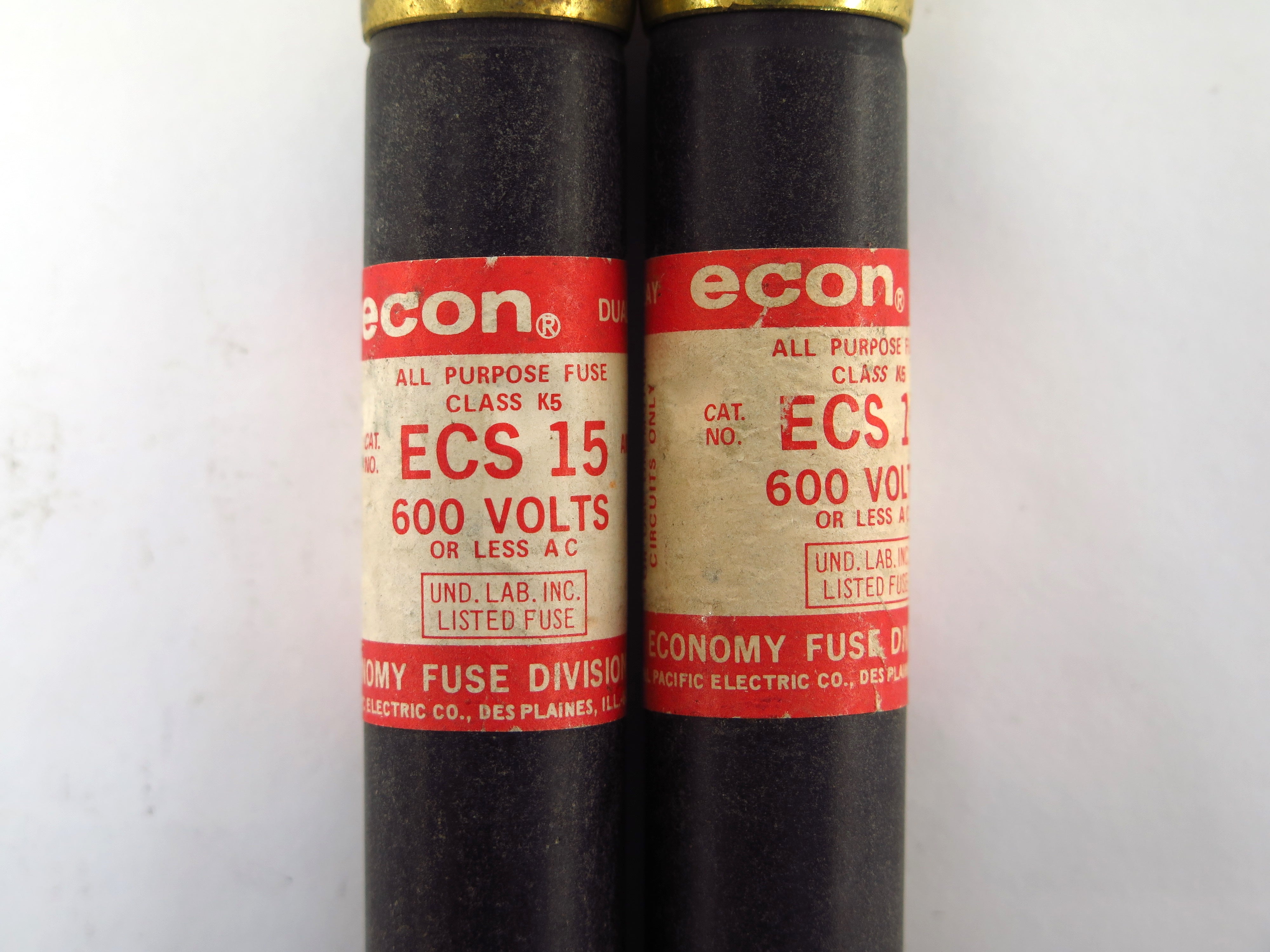 Lot of 2 Econ ECS 15 Time Delay Fuse Class K5 15A 600V (2) - Advance Operations