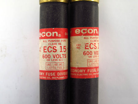 Lot of 2 Econ ECS 15 Time Delay Fuse Class K5 15A 600V (2) - Advance Operations