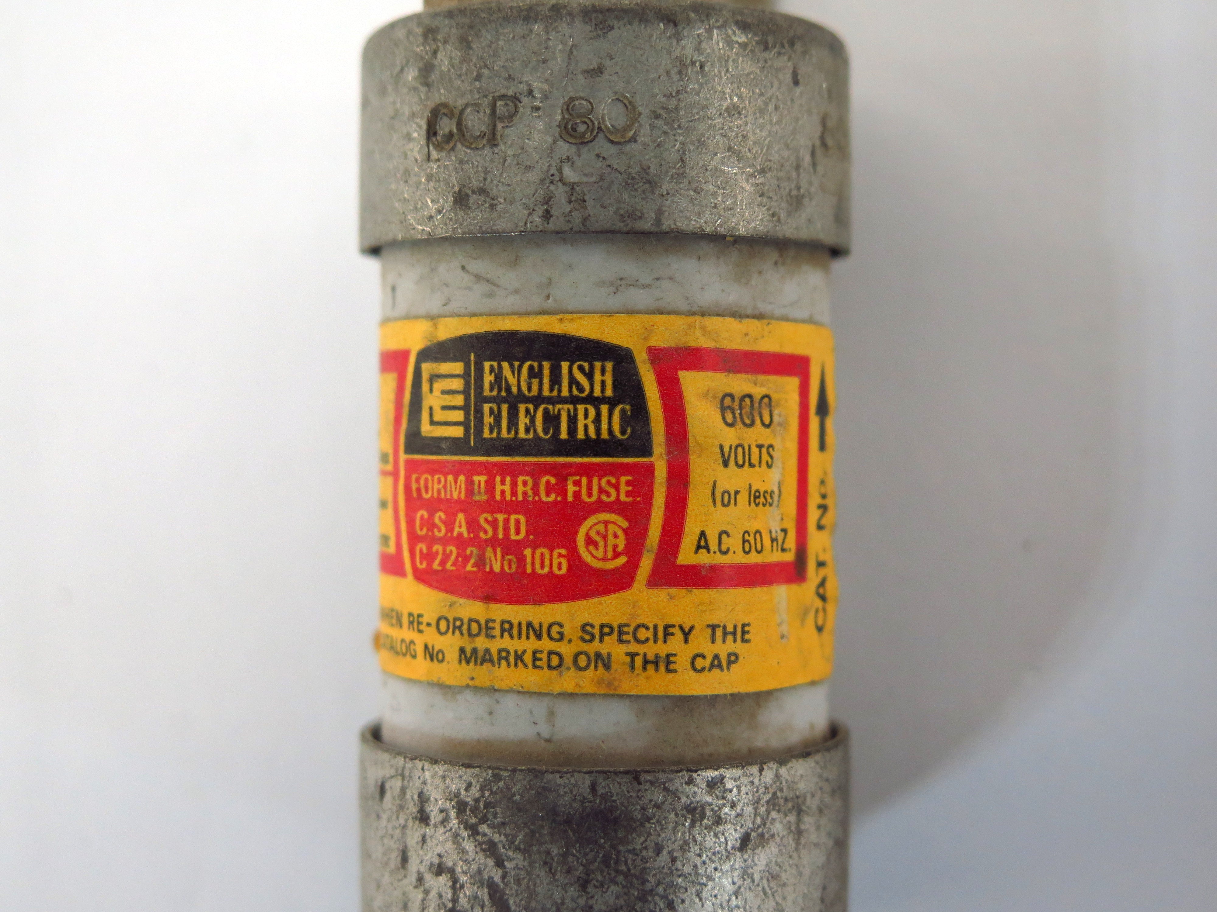 Lot of 2 English Electric CCP80 80 Amp 600 Volt Fuse (2) - Advance Operations