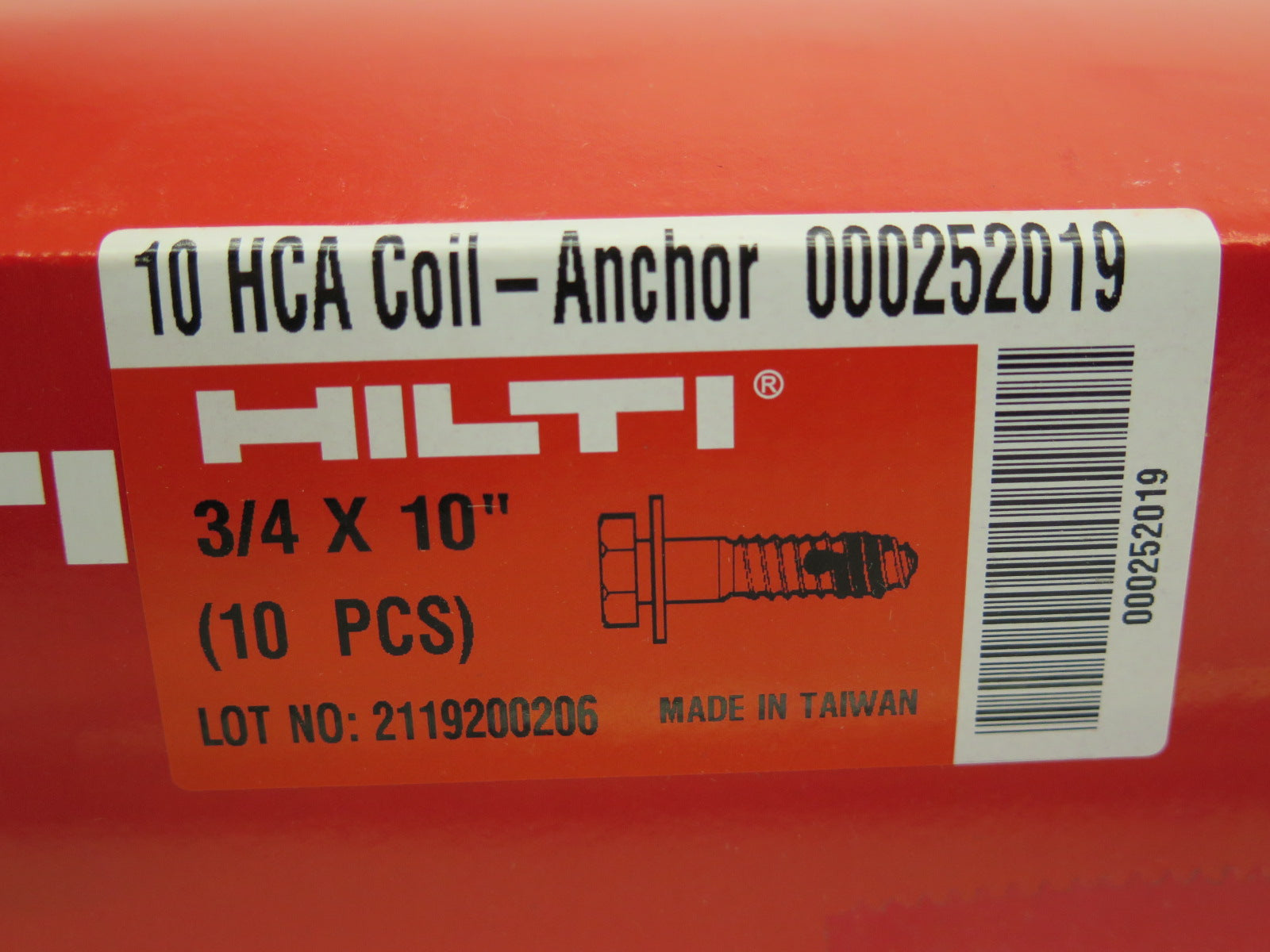 Hilti 10x HCA Coil-Anchor 252019 3/4" x 10" (10 pcs) - Advance Operations