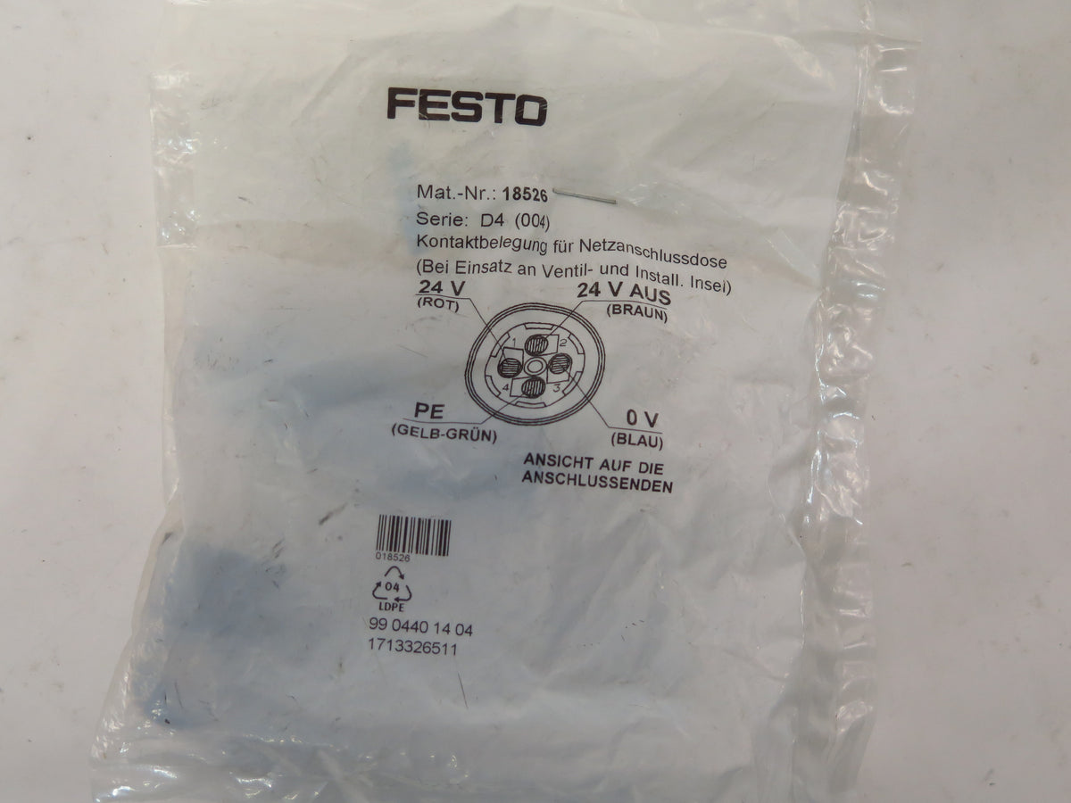 Festo 18526 Power Supply socket 24V New Lot of 2 - Advance Operations
