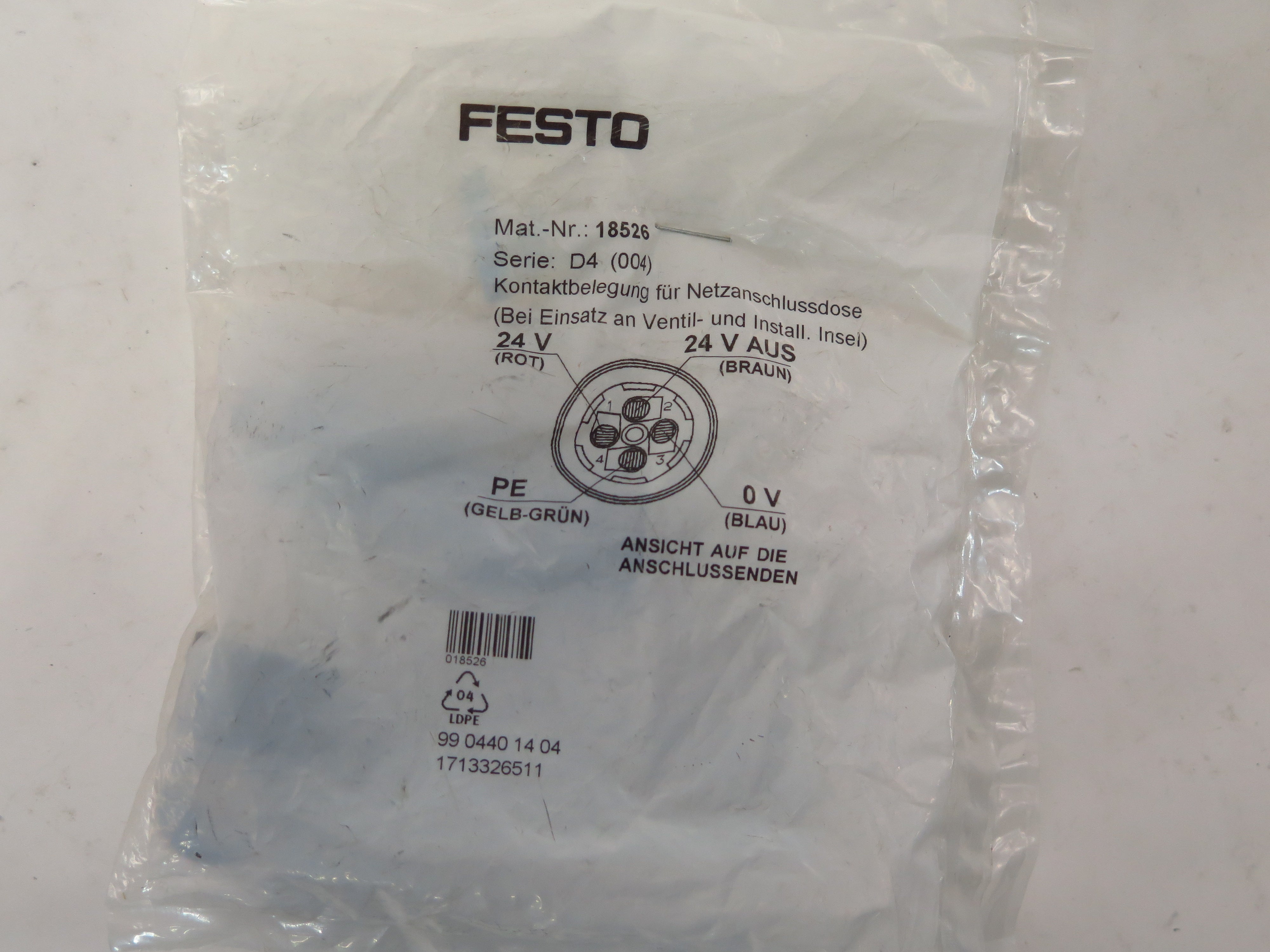 Festo 18526 Power Supply socket 24V New Lot of 2 - Advance Operations