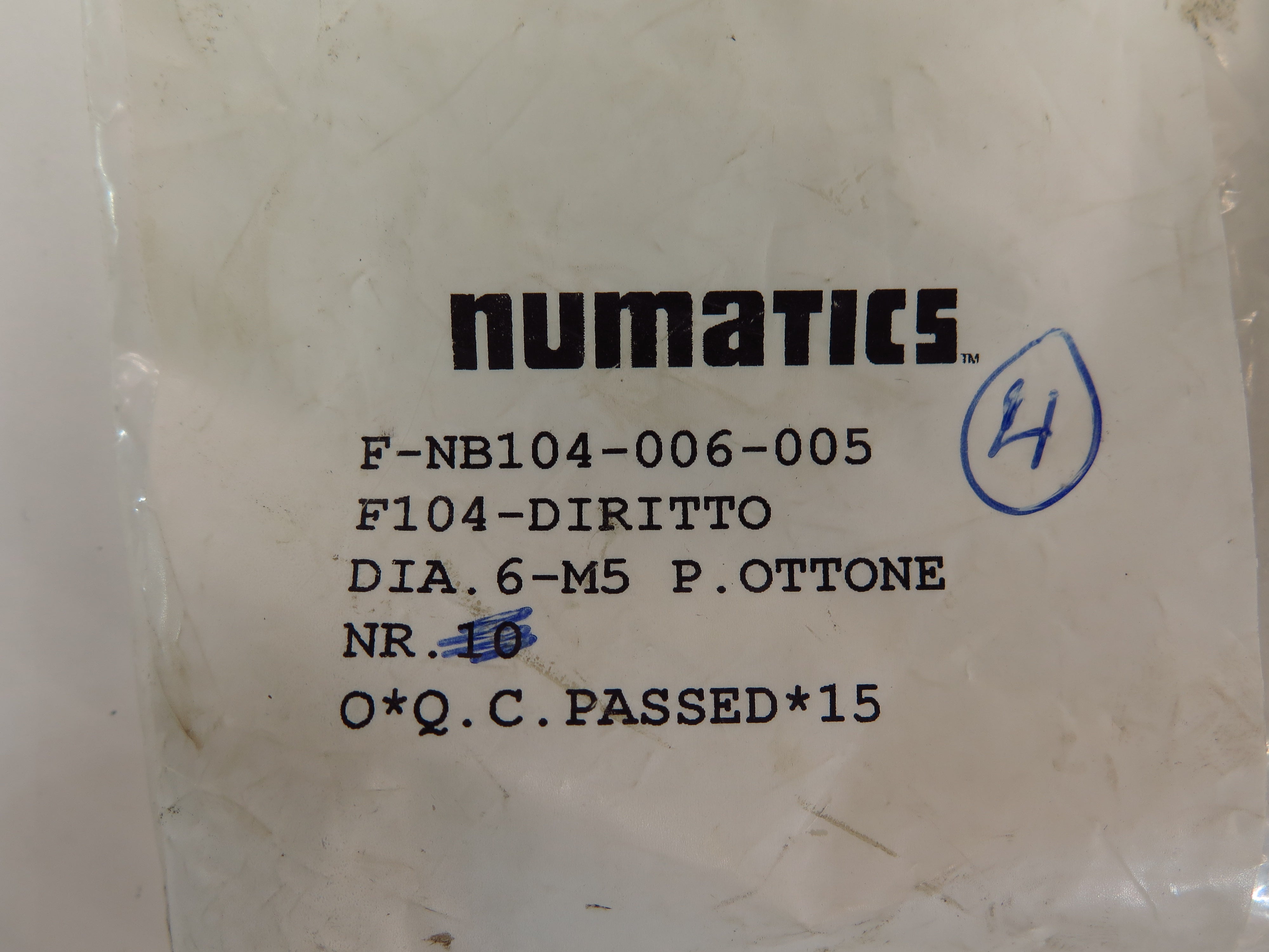 Numatics F-NB104-006-005 Fittings Pack of 4 units - Advance Operations