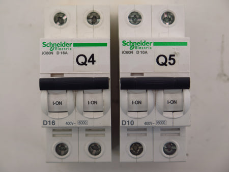 Schneider Circuit Breaker IC60N D 16A & 10A 240-400V Lot of 2 - Advance Operations